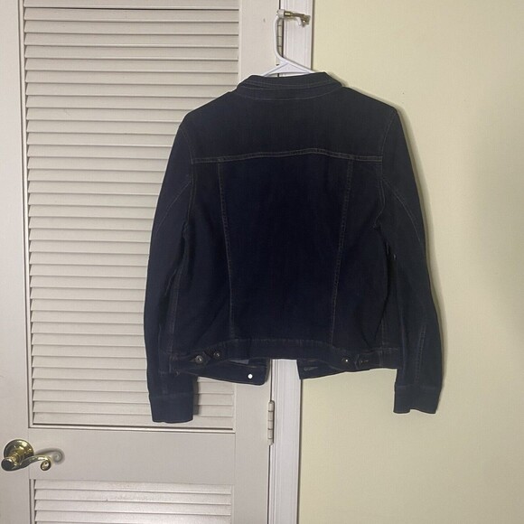 Liz Claiborne Jean Jacket Womens Size Large Blue Long Sleeve Button Up Dark Wash - Picture 4 of 14